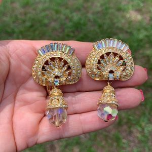 Vintage Blair Delmonico Gold-tone Crystal Clip Earrings